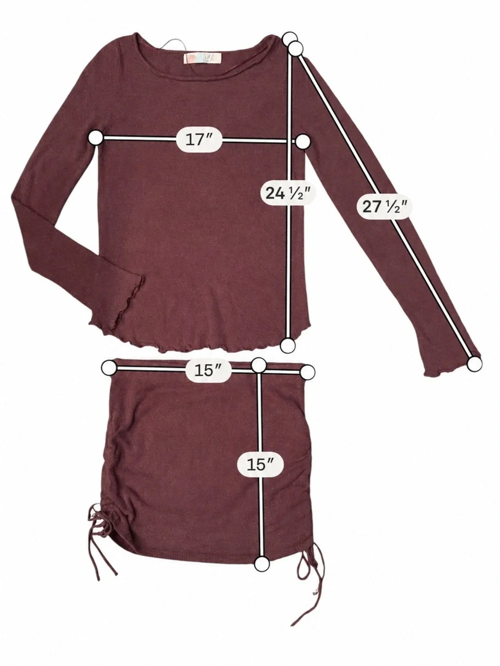 Free People Beach Cabo Sweater Skirt Set S Chocolate Brown Merlot Ruched Boho